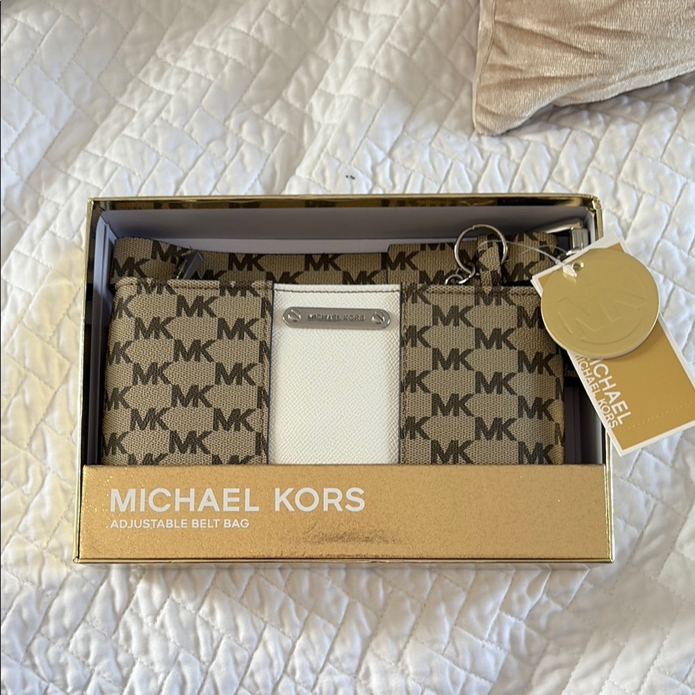 Michael Kors Brown and White Belt Bag